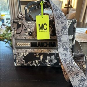 Black & Gray Floral Tote Bag